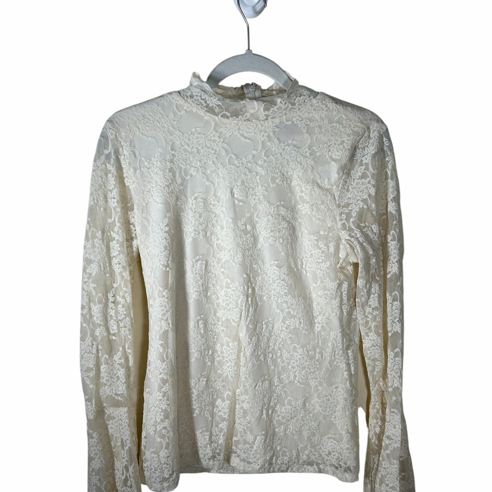 Vince Camuto Women's Cream Lace High-Neck Long Sleeve Top